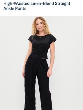 NWT Old Navy High Waisted Linen Blend Black Petite Straight Pants - small